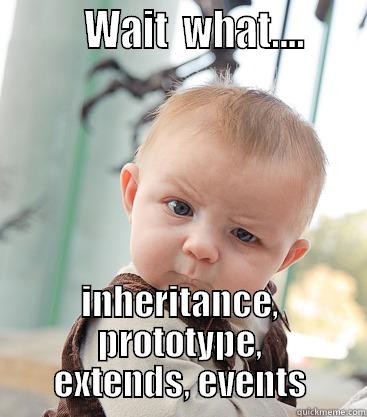          WAIT  WHAT....      INHERITANCE, PROTOTYPE, EXTENDS, EVENTS skeptical baby