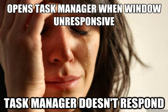 oPENS tASK MANAGER WHEN WINDOW UNRESPONSIVE  tASK MANAGER doesn't respond   - oPENS tASK MANAGER WHEN WINDOW UNRESPONSIVE  tASK MANAGER doesn't respond    First World Problems