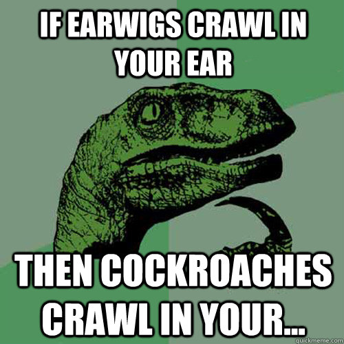 If earwigs crawl in your ear Then cockroaches crawl in your... - If earwigs crawl in your ear Then cockroaches crawl in your...  Philosoraptor