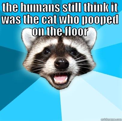 THE HUMANS STILL THINK IT WAS THE CAT WHO POOPED ON THE FLOOR  Lame Pun Coon