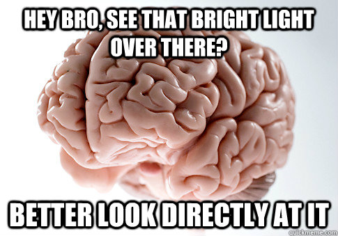 Hey bro, see that bright light over there? Better look directly at it  Scumbag Brain