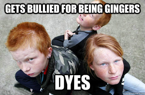 gets bullied for being gingers dyes  Ginger kids