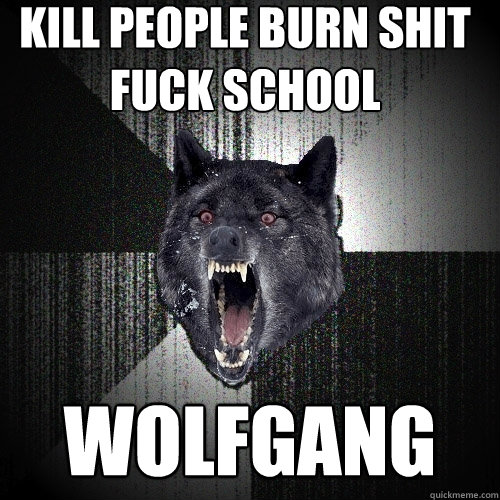 kill people burn shit fuck school wolfgang  Insanity Wolf