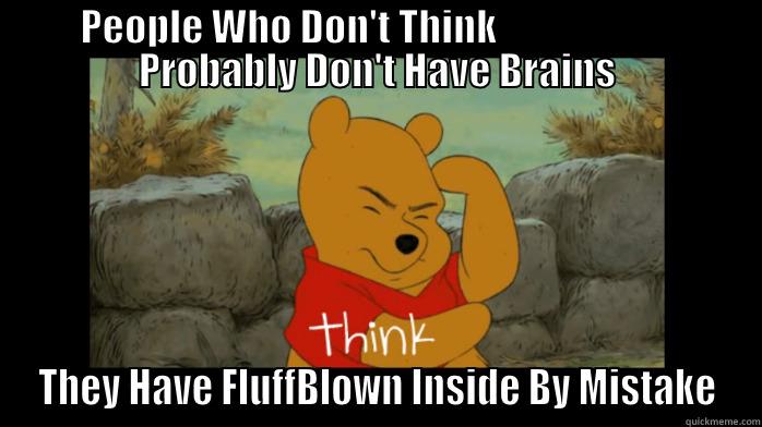 PEOPLE WHO DON'T THINK                        PROBABLY DON'T HAVE BRAINS THEY HAVE FLUFFBLOWN INSIDE BY MISTAKE Misc