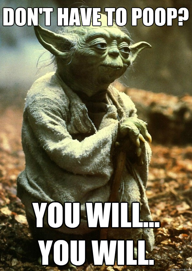 Don't have to poop? you will... you will.   Yoda