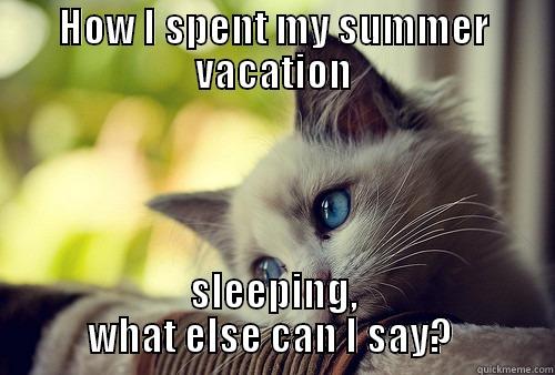 HOW I SPENT MY SUMMER VACATION SLEEPING, WHAT ELSE CAN I SAY?  First World Problems Cat