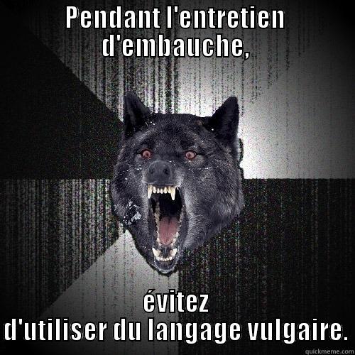 Le Niveau Linguistique - PENDANT L'ENTRETIEN D'EMBAUCHE, ÉVITEZ D'UTILISER DU LANGAGE VULGAIRE. Insanity Wolf