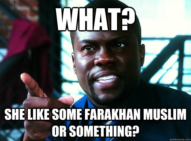 WHAT? SHE LIKE SOME FARAKHAN MUSLIM OR SOMETHING? - WHAT? SHE LIKE SOME FARAKHAN MUSLIM OR SOMETHING?  Kevin Hart - Think Like a Man