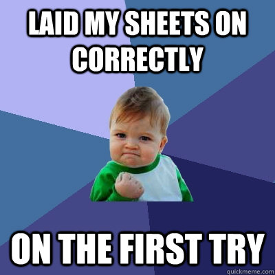 laid my sheets on correctly  on the first try   Success Kid