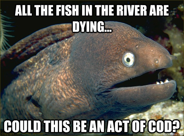 All the fish in the river are dying... Could this be an act of Cod?  Bad Joke Eel