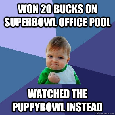 Won 20 Bucks on Superbowl office pool Watched the puppybowl instead  Success Kid