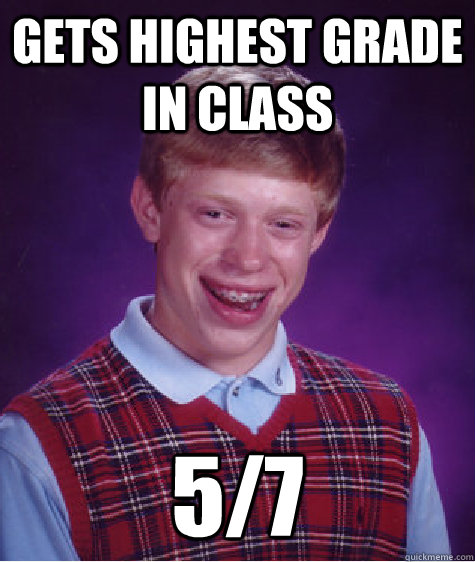 Gets highest grade in class 5/7  - Gets highest grade in class 5/7   Bad Luck Brian