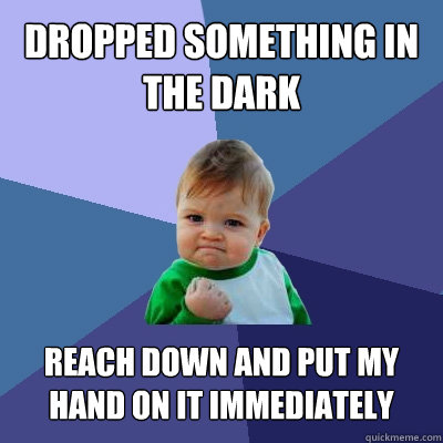 Dropped something in the dark reach down and put my hand on it immediately    Success Kid