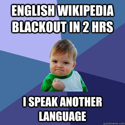 english wikipedia blackout in 2 hrs i speak another language  Success Kid