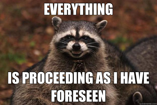 EVERYTHING IS PROCEEDING AS I HAVE FORESEEN  Evil Plotting Raccoon