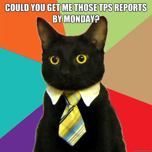 could you get me those TPS reports by monday?   Business Cat