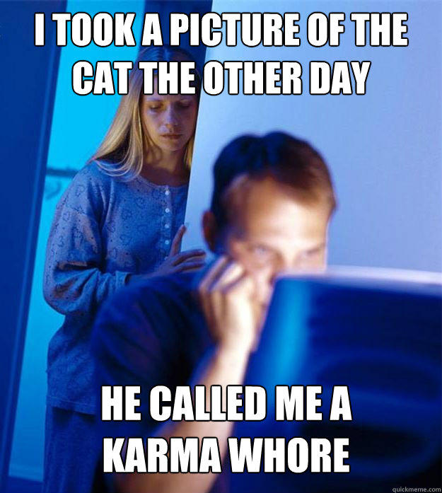 I took a picture of the 
cat the other day He called me a 
karma whore  