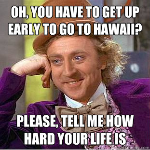 Oh, you have to get up early to go to hawaii? Please, tell me how hard your life is - Oh, you have to get up early to go to hawaii? Please, tell me how hard your life is  Condescending Wonka