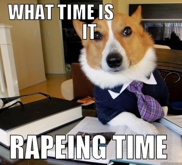 WHAT TIME IS                  IT RAPEING TIME Lawyer Dog