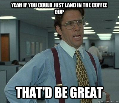 yeah If you could just land in the coffee cup That'd be great  Bill lumberg