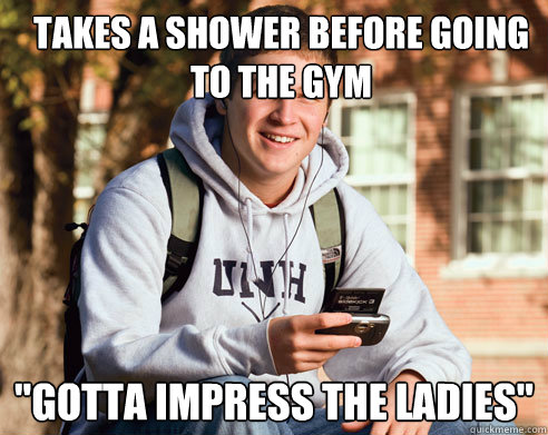 Takes a shower before going to the gym 