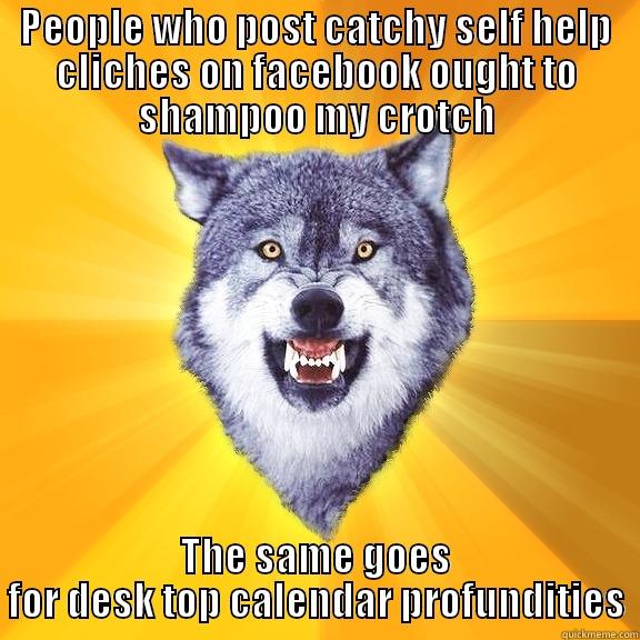 PEOPLE WHO POST CATCHY SELF HELP CLICHES ON FACEBOOK OUGHT TO SHAMPOO MY CROTCH THE SAME GOES FOR DESK TOP CALENDAR PROFUNDITIES Courage Wolf