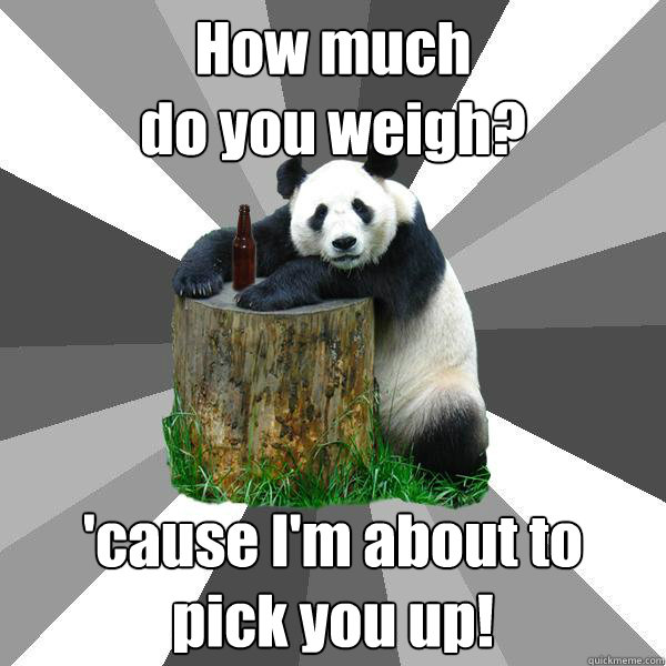 How much
do you weigh? 'cause I'm about to
pick you up!  Pickup-Line Panda