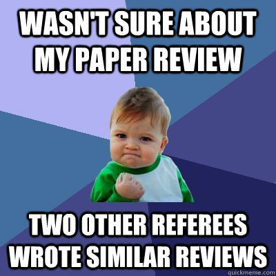 Wasn't sure about my paper review Two other referees wrote similar reviews  Success Kid