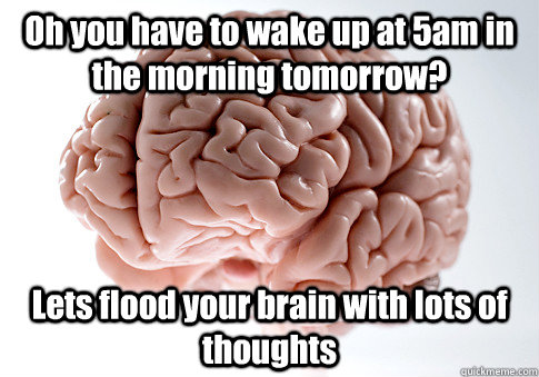 Oh you have to wake up at 5am in the morning tomorrow? Lets flood your brain with lots of thoughts - Oh you have to wake up at 5am in the morning tomorrow? Lets flood your brain with lots of thoughts  Scumbag Brain