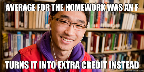 average for the homework was an F turns it into extra credit instead  