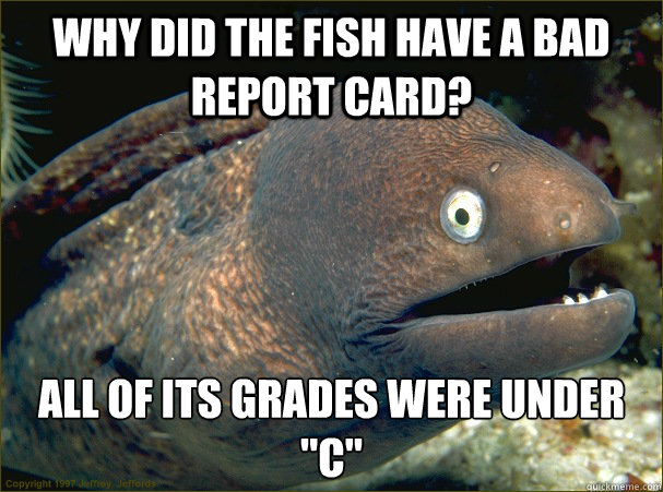 Why did the fish have a bad report card? All of its grades were under 