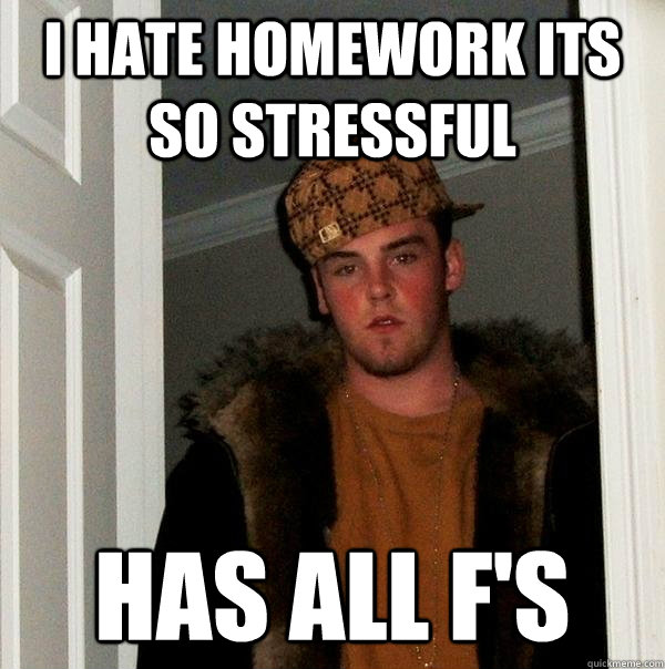 I hate homework its so stressful HAS ALL F's  Scumbag Steve