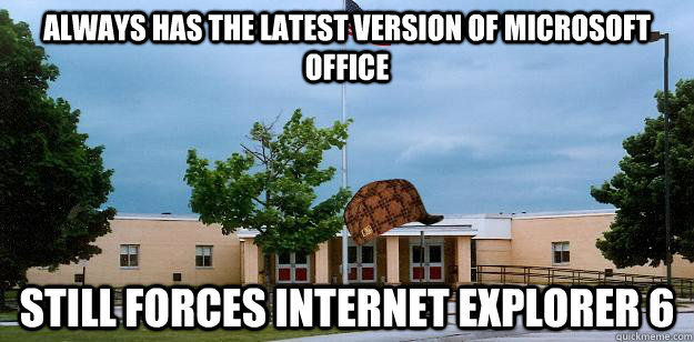 Always has the latest version of Microsoft office Still forces Internet Explorer 6  Scumbag School