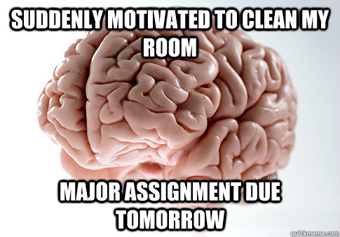 suddenly motivated to clean my room major assignment due tomorrow  Scumbag Brain