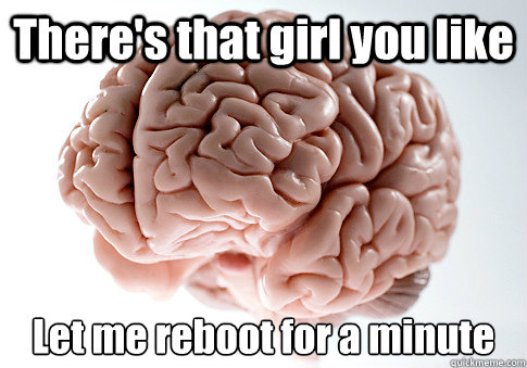 There's that girl you like Let me reboot for a minute  Scumbag Brain