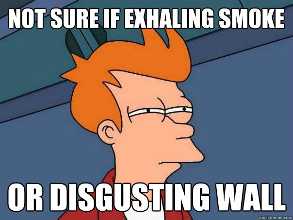 Not sure if exhaling smoke Or disgusting wall  Futurama Fry