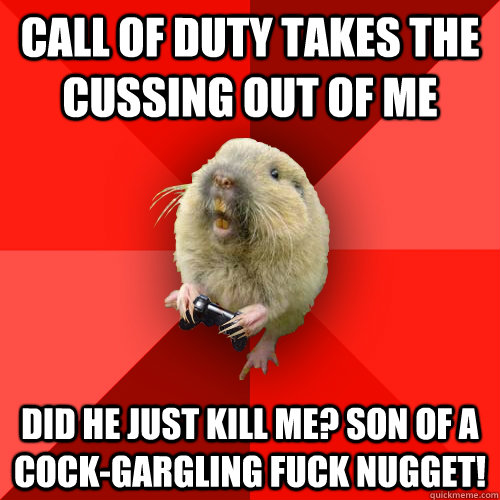 call of duty takes the cussing out of me did he just kill me? Son of a cock-gargling fuck nugget!  Gaming Gopher