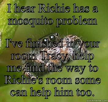 Our friend - I HEAR RICHIE HAS A MOSQUITO PROBLEM I'VE FINISHED IN YOUR ROOM TRACY, HELP ME FIND THE WAY TO RICHIE'S ROOM SOME CAN HELP HIM TOO. Misunderstood Spider