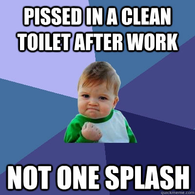 Pissed in a clean toilet after work Not one splash  Success Kid