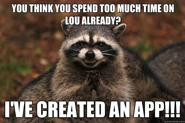 you think you spend too much time on LOU already? i've created an app!!! - you think you spend too much time on LOU already? i've created an app!!!  Evil Plotting Raccoon