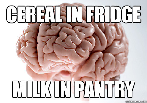 Cereal in fridge milk in pantry  Scumbag Brain