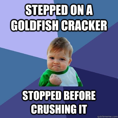 Stepped on a goldfish cracker Stopped before crushing it - Stepped on a goldfish cracker Stopped before crushing it  Success Kid