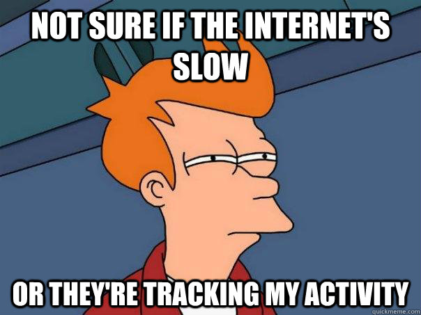 Not sure if the internet's slow Or they're tracking my activity  Futurama Fry