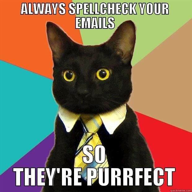 ALWAYS SPELLCHECK YOUR EMAILS SO THEY'RE PURRFECT Business Cat