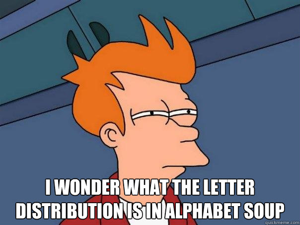 I wonder what the letter distribution is in Alphabet Soup  Futurama Fry