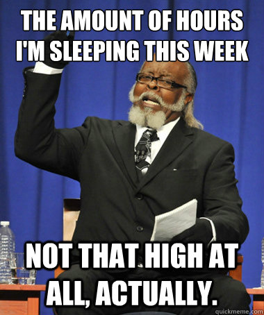 The amount of hours i'm sleeping this week not that high at all, actually.  The Rent Is Too Damn High