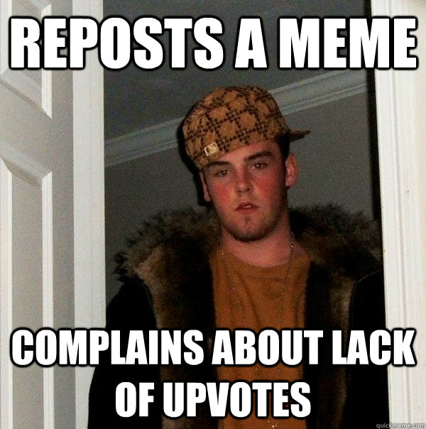 reposts a meme complains about lack of upvotes  Scumbag Steve