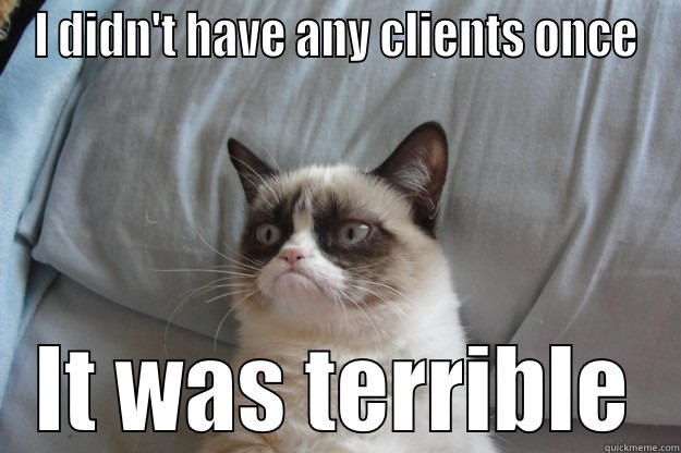 I DIDN'T HAVE ANY CLIENTS ONCE IT WAS TERRIBLE Grumpy Cat