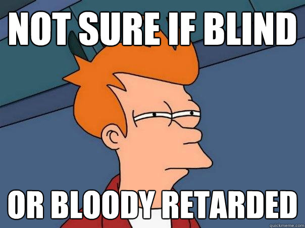 Not sure if blind Or bloody retarded  Futurama Fry