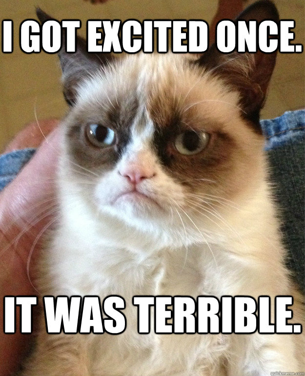 I got excited once. it was terrible.  Grumpy Cat